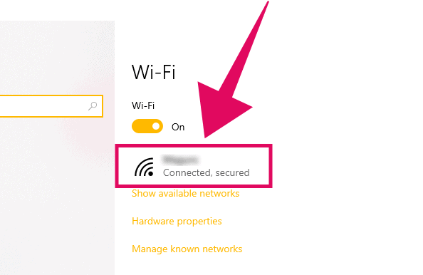 Wi-Fi network settings Windows 10