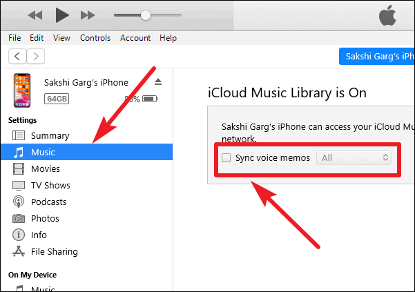 sync voice memos to itunes