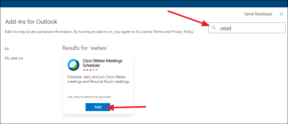 how to add webex to outlook 365