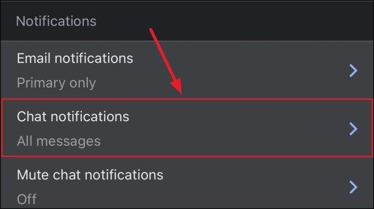 select chat notifications option from the list
