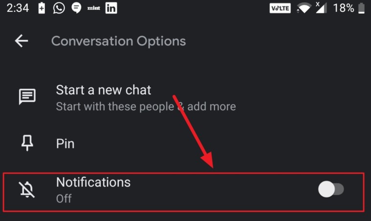 disable google chat notification in gmail for a particular chat