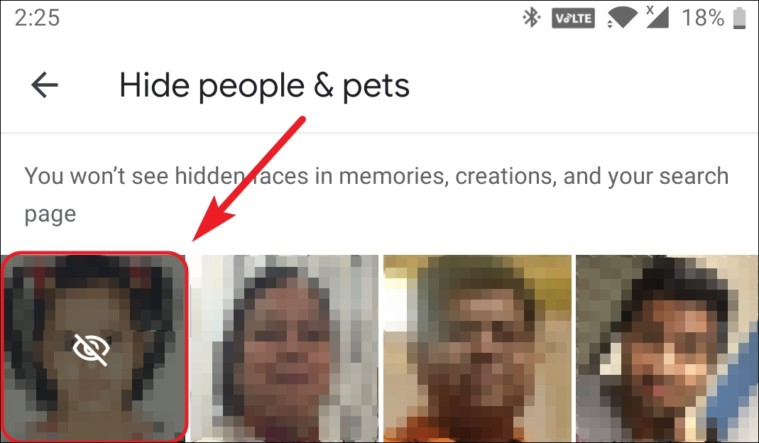 tap on the image to hide some of the people in memories on google photos on android