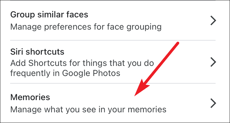 tap on the memories option from settings