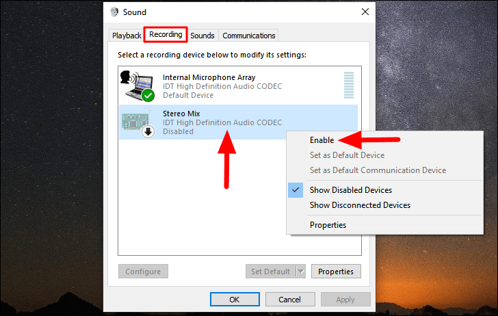 stereo mix not showing windows 10