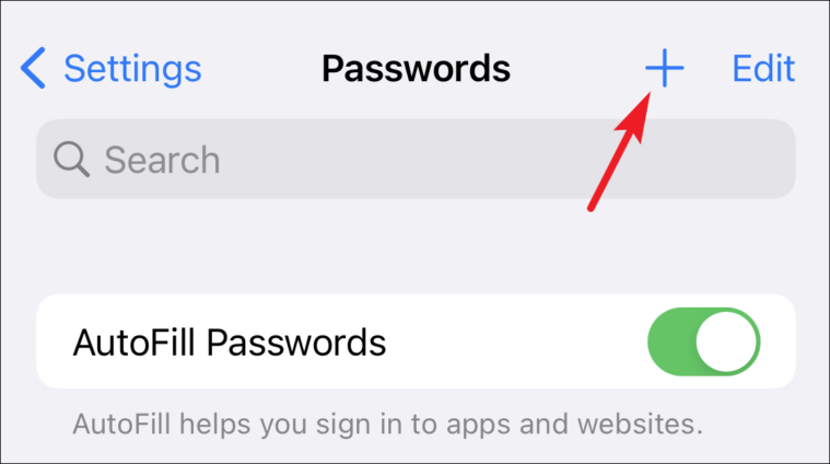 tap plus to add password in iCloud keychain from iPhone