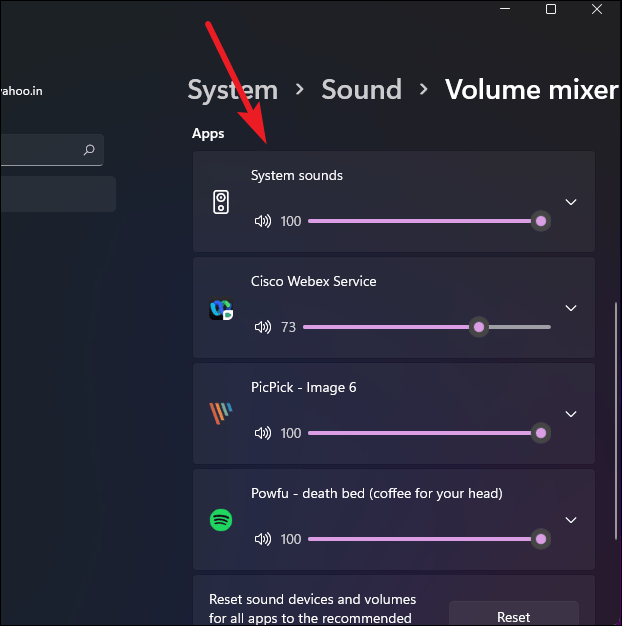 how to reset volume mixer