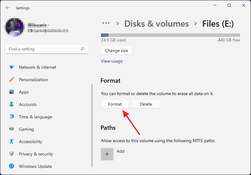 format whole disk windows 11